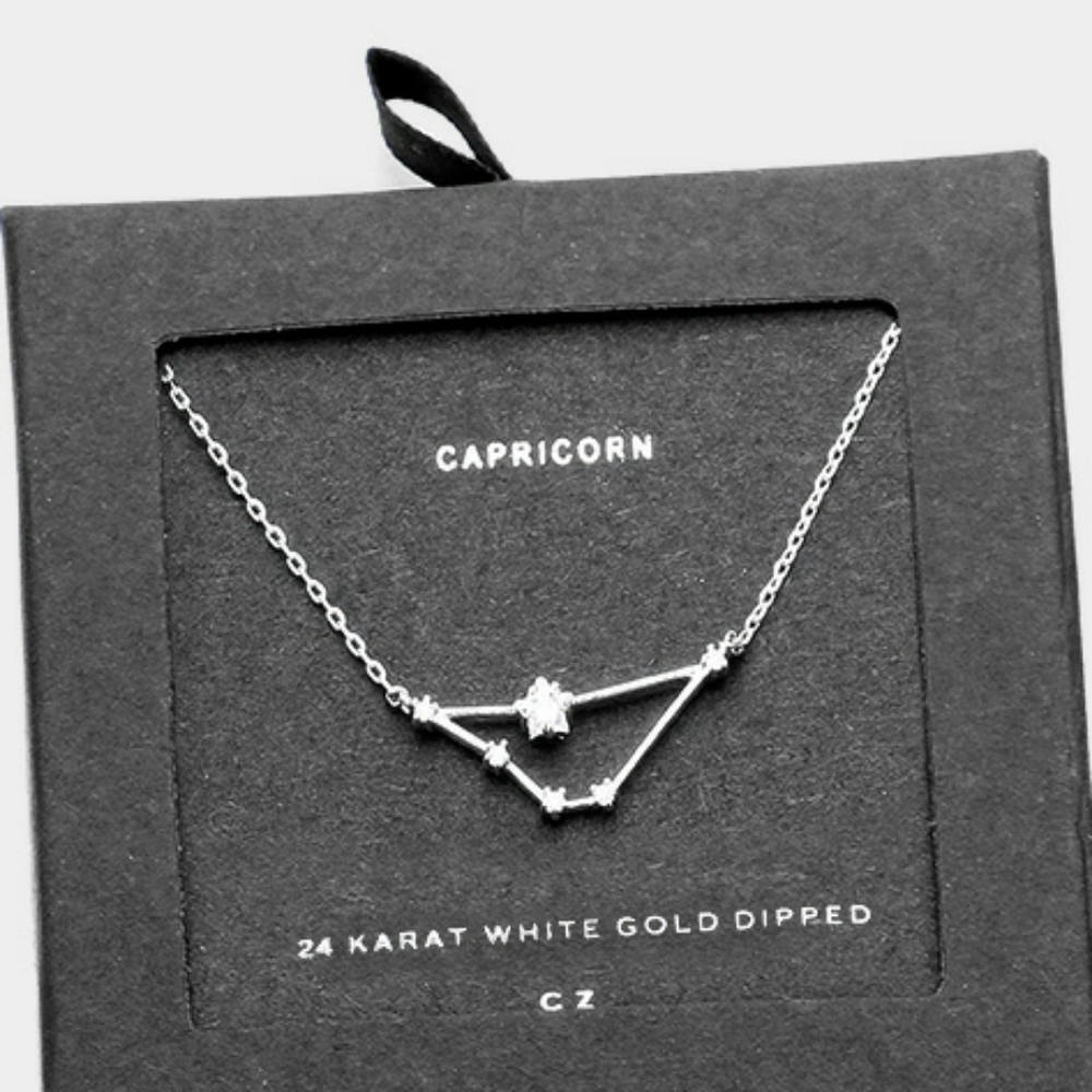 CAPRICORN White Gold Dipped CZ Zodiac Necklace